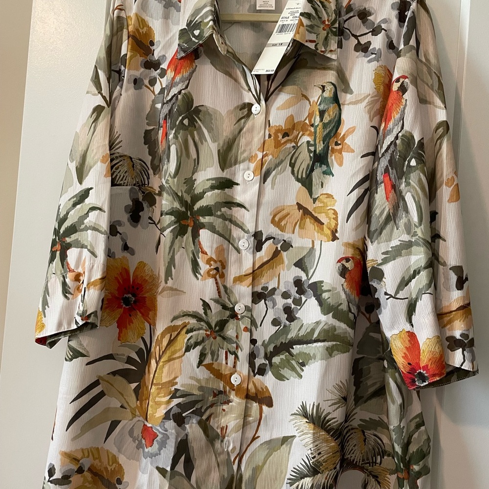 Alfred Dunner Tropical Floral Button-Up blouse size 1X